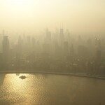 Aerial photo of a hazy city